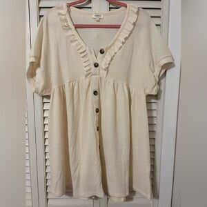Umgee Cream Ruffle Button Tunic
